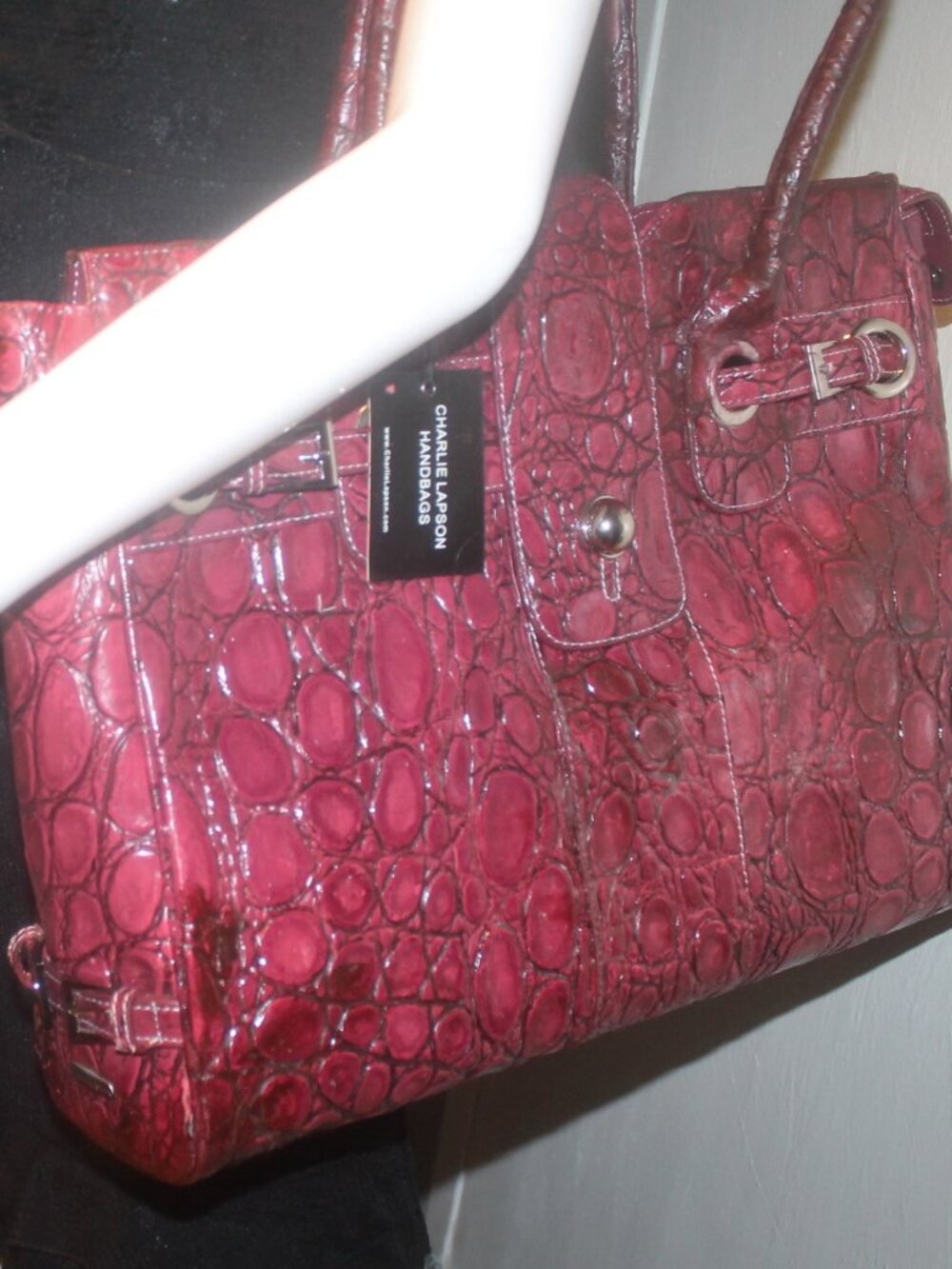 New w Tag Charlie Lapson Croc Embossed Shopper Tote Bag